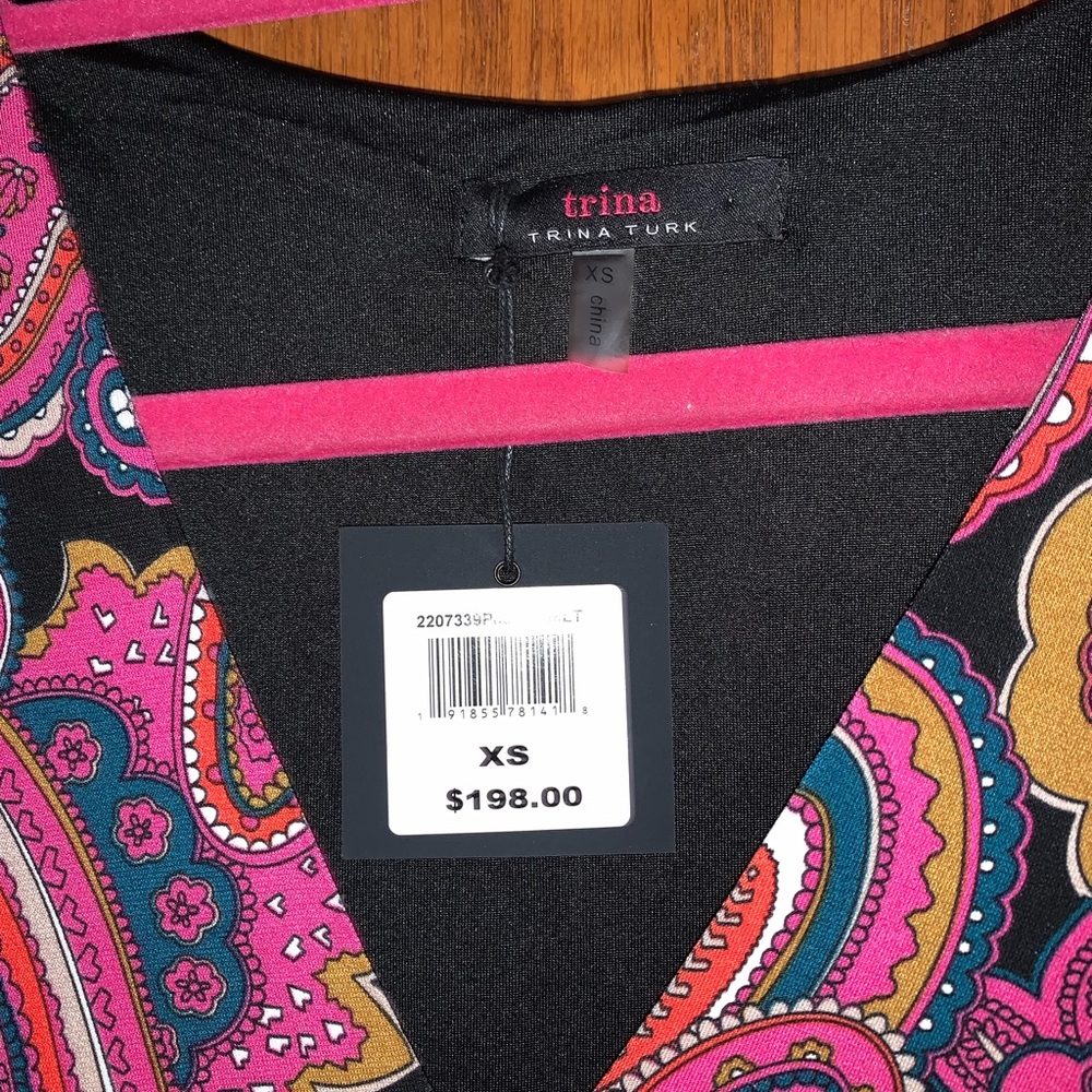 Trina Turk paisley empire waist long sleeve dress XS. NWT $198. - Picture 3 of 3